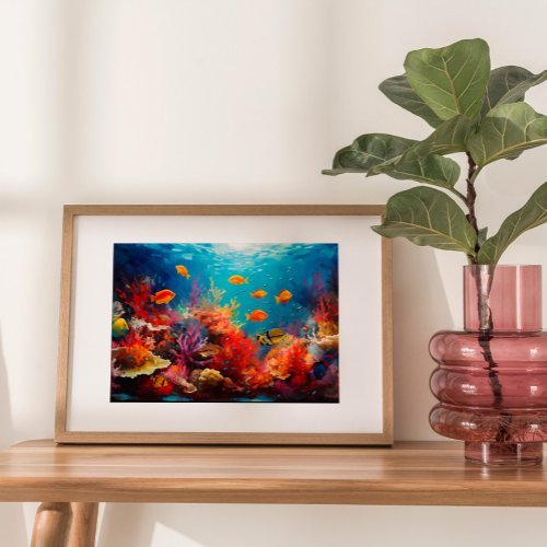 Colorful Coral Reef Digital Oil Painting Poster