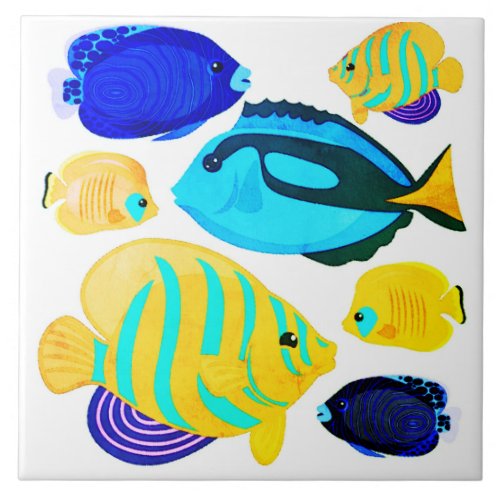Colorful Coral Reef Fish Ocean Life Pattern  Ceramic Tile