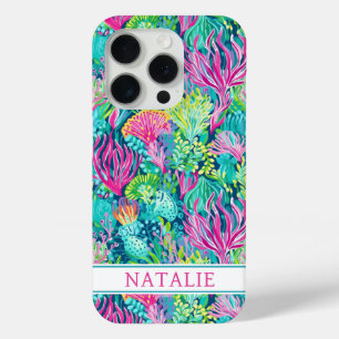 Colorful Coral Reef Monogrammed iPhone 15 Pro Case
