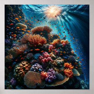Colorful Coral Reef Ocean Underwater Scene Poster