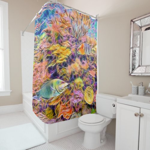 Colorful Coral Reef Print Shower Curtain