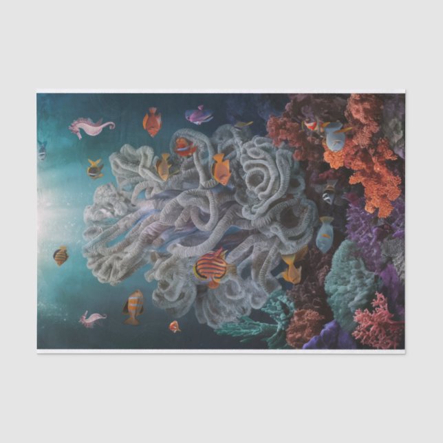 Colorful Coral Reef Statue, Tropical Fish Tissue Paper (Front)