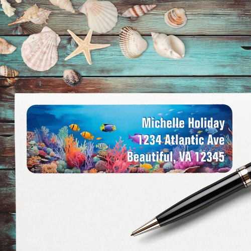 Colorful Coral Reef Tropical Fish Beach Address Label