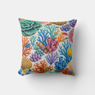 Colorful Coral Reef Tropical Fish Throw Pillow
