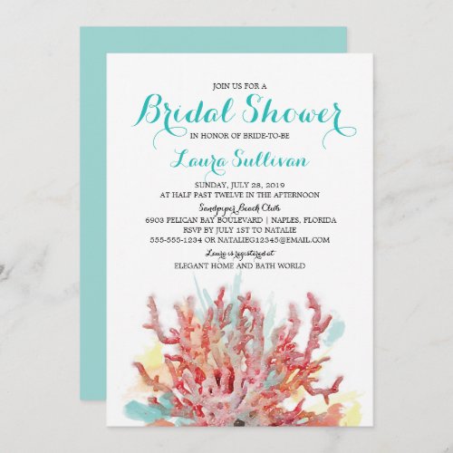 Colorful Coral Reef Watercolor  Bridal Shower Invitation