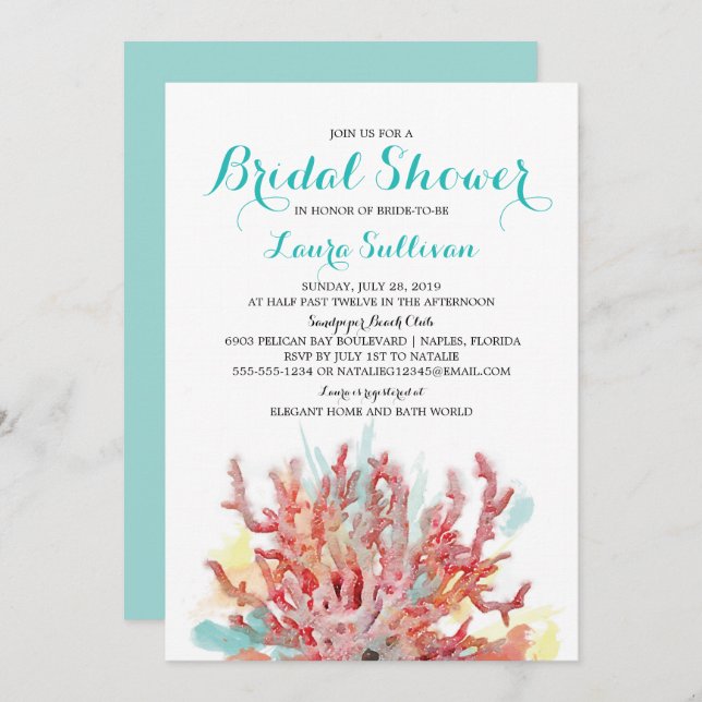 Colorful Coral Reef Watercolor | Bridal Shower Invitation (Front/Back)