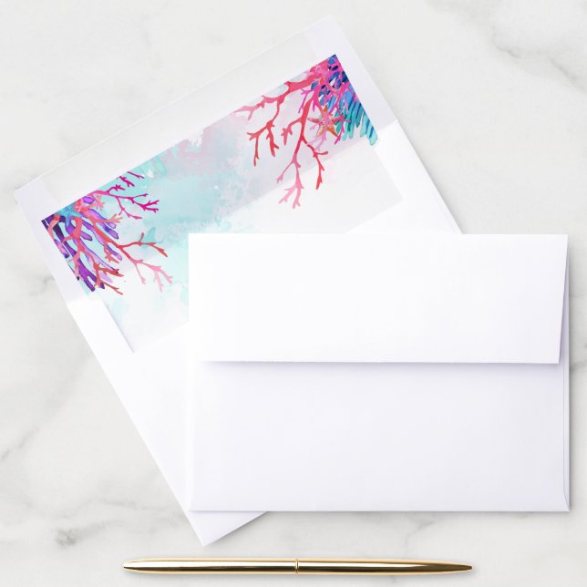 Colorful Coral Reef Wedding Envelope Liner (Desk)
