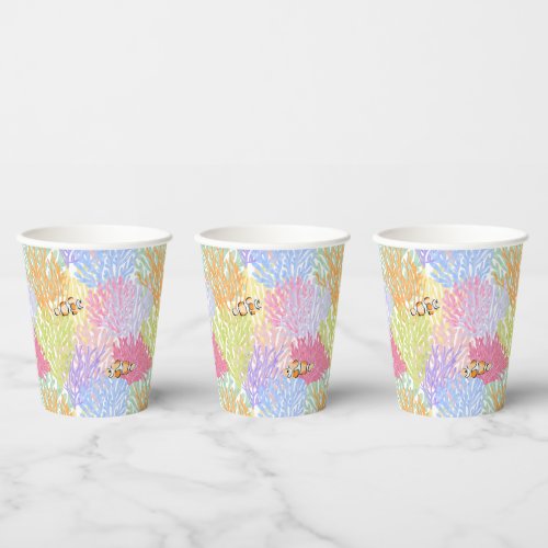 Colorful Coral Watercolor Clown Fish Paper Cups