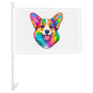 Colorful Corgi   Car Flag