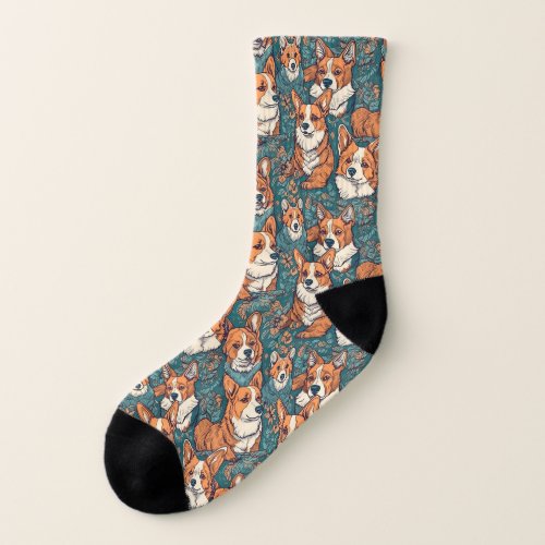 Colorful Corgi Dog Pattern _ Perfect for Dog Love Socks