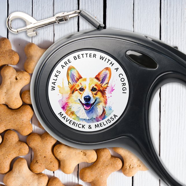 Colorful Corgi Dog Personalized Cute Pet Lover Retractable Pet Leash (Creator Uploaded)