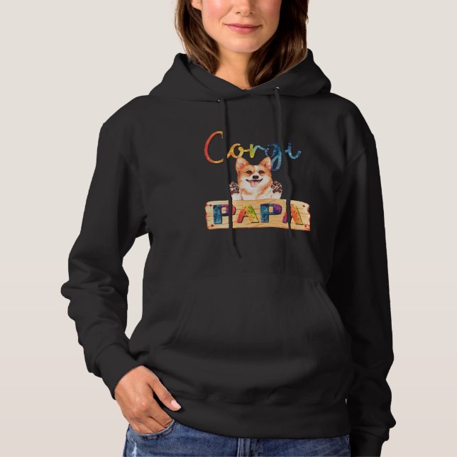 Colorful Corgi Papa  Dog Dad Hoodie (Front)