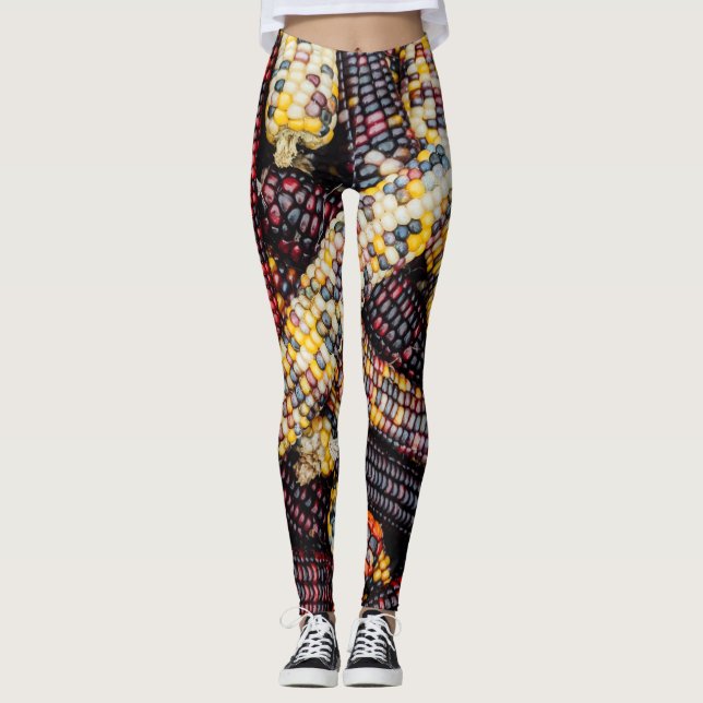 Colorful Corn Costume Background  Leggings (Front)