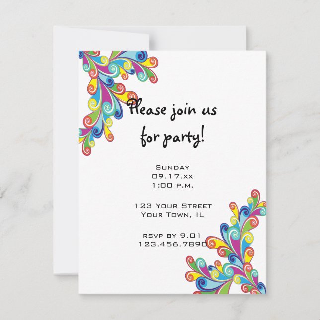 Colorful Corner Curls Party Invitation (Front)