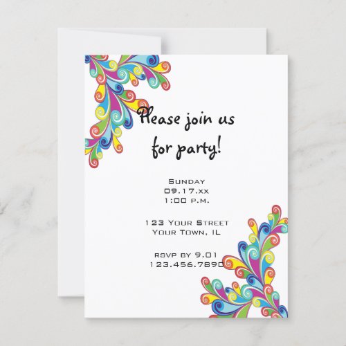 Colorful Corner Curls Party Invitation