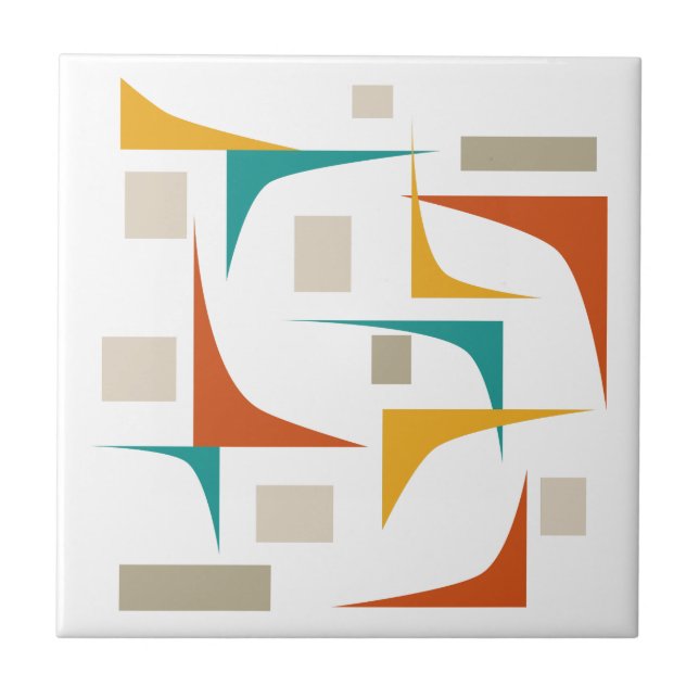 Colorful Corners And Rectangles Mid-century Modern Ceramic Tile (Front)
