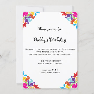 Colorful Corners Birthday Party Invitation