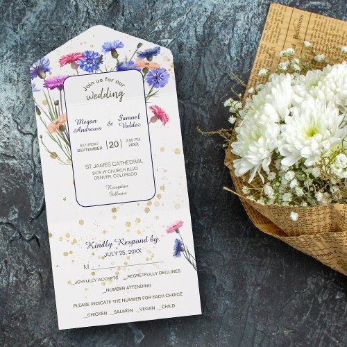Colorful Cornflowers Photo Wedding All In One Invitation