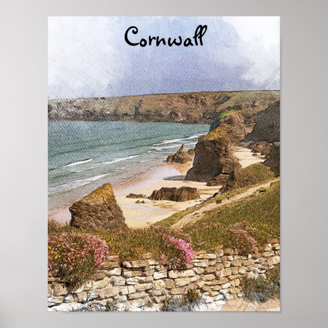 Colorful Cornwall England Coastal Scenery Poster (Front)