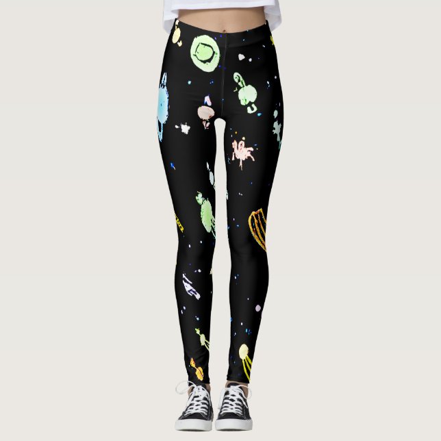 Colorful Cosmic Celestial Splendor Pattern Leggings (Front)