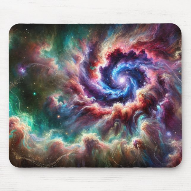 Colorful Cosmic Galaxy Swirl with Radiant Nebula Mouse Pad (Front)