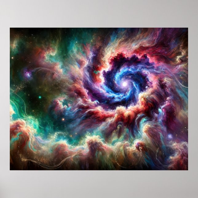Colorful Cosmic Galaxy Swirl with Radiant Nebula Poster (Front)