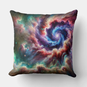 Colorful Cosmic Galaxy Swirl with Radiant Nebula Throw Pillow