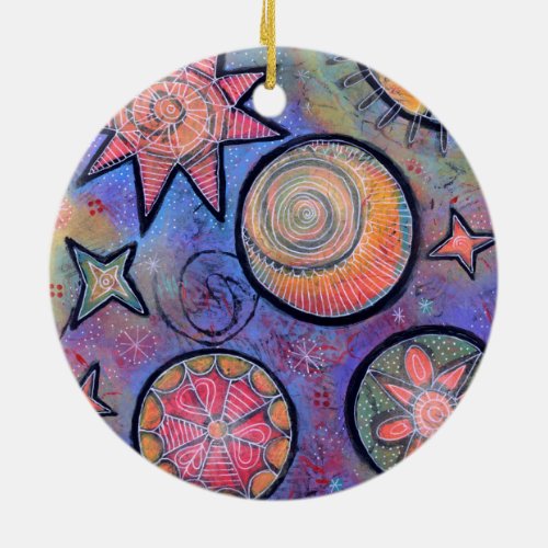 Colorful Cosmic Stars Celestial Ceramic Ornament