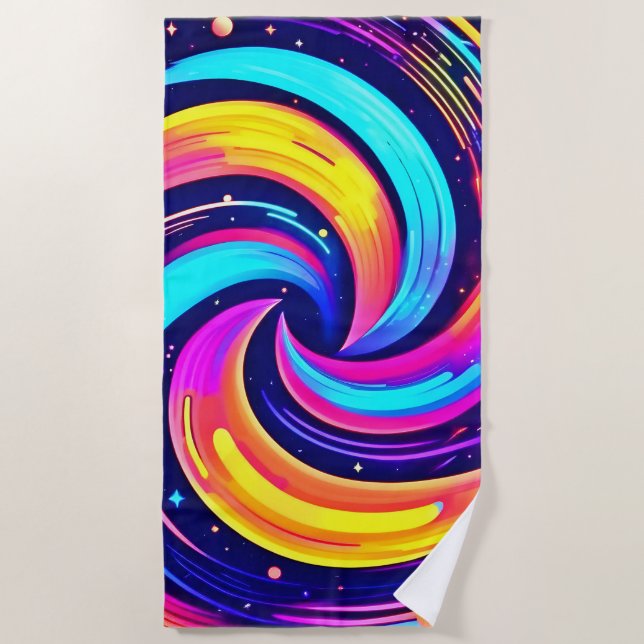 Colorful Cosmic Swirl Beach Towel (Front)