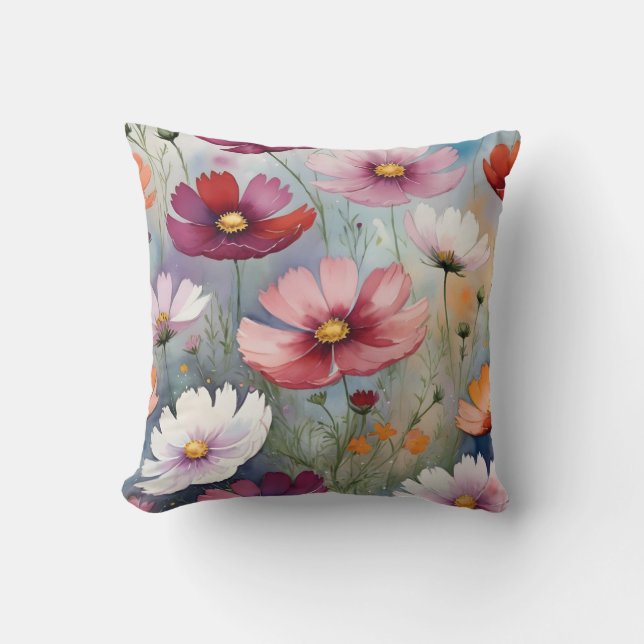 Colorful cosmos flower design throw pillow (Front)