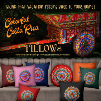 Colorful Costa Rica Folklore Design Throw Pillow