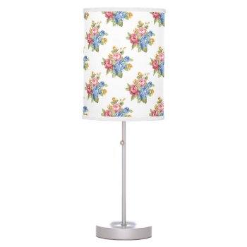 Colorful Cottage Garden Flowers Floral On White Table Lamp by alleyshirts at Zazzle