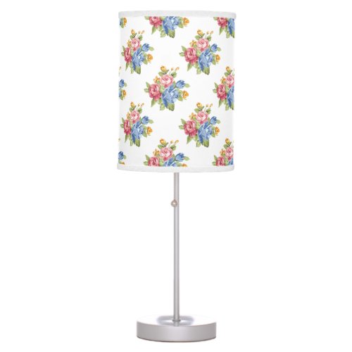 Colorful Cottage Garden Flowers Floral on White Table Lamp
