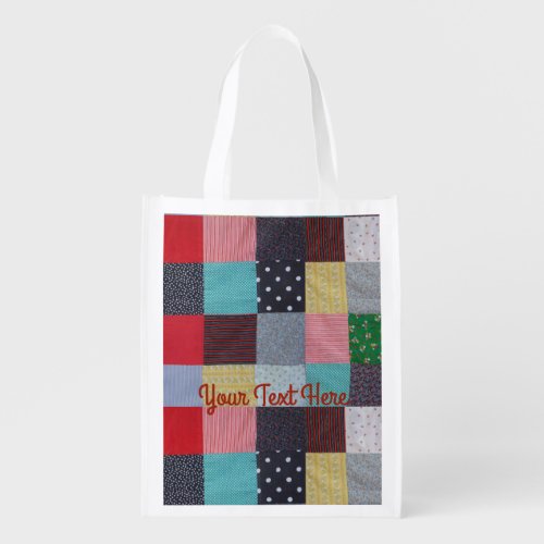 colorful cottagecore patterned squares patchwork  grocery bag