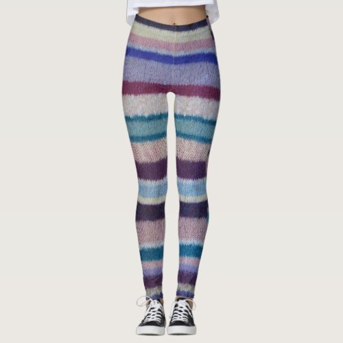 colorful cottagecore shabby chic knitted striped leggings