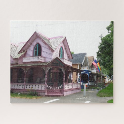 Colorful Cottages with Flags _ Marthas Vineyard Jigsaw Puzzle