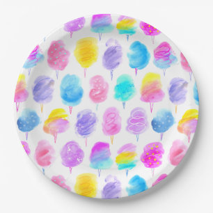 Colorful Cotton Candy Watercolor Pattern Paper Plates
