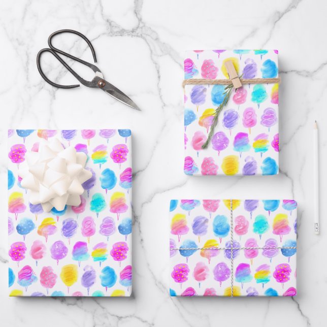 Colorful Cotton Candy Watercolor Pattern Wrapping Paper Sheets (Front)