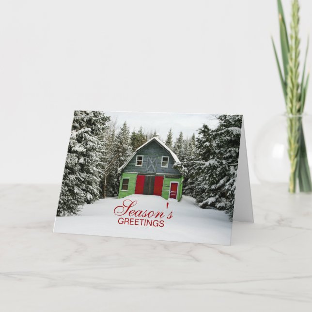 Colorful Country Barn Christmas Holiday Card (Front)