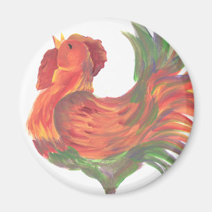 Colorful Country Crowing Rooster Art Magnet