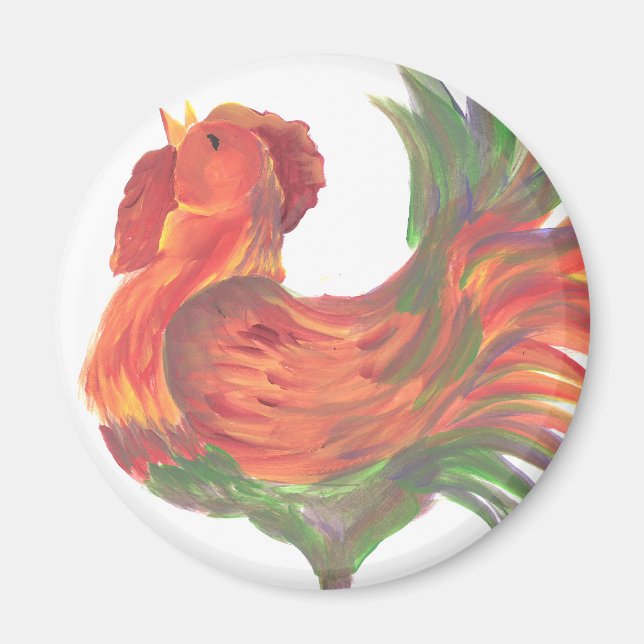 Colorful Country Crowing Rooster Art Magnet (Front)