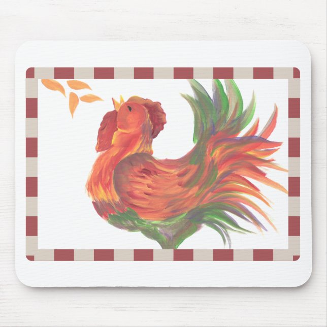 Colorful Country Crowing Rooster Art Mouse Pad (Front)