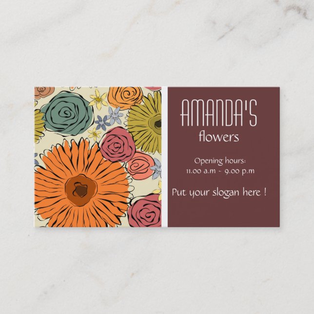 Colorful country flowers and leaves Business Card (Front)