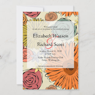 Colorful country flowers leaves wedding invitation