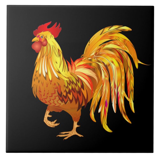 Colorful Country rooster decor Ceramic Tile (Front)