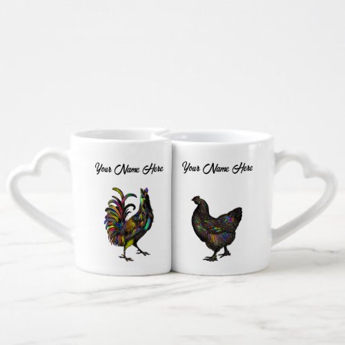 Colorful country Roster and Hen Coffee Mug Set