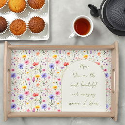 Colorful Country Wildflower Whimsical Text Green Serving Tray