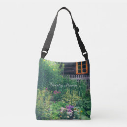 Colorful countryside house with a garden crossbody bag
