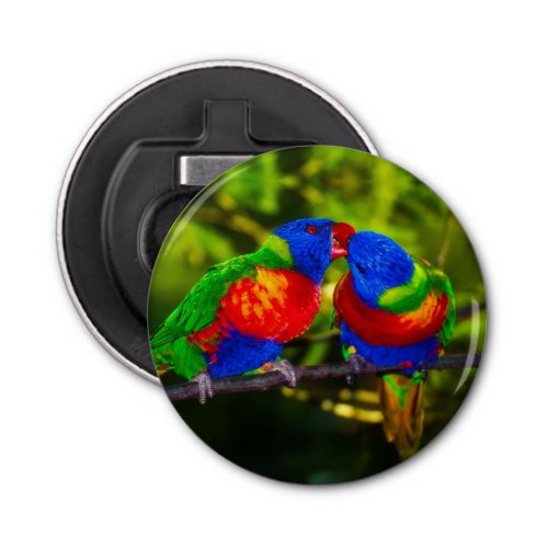 Colorful Couple of Kissing Parrots Bottle Opener