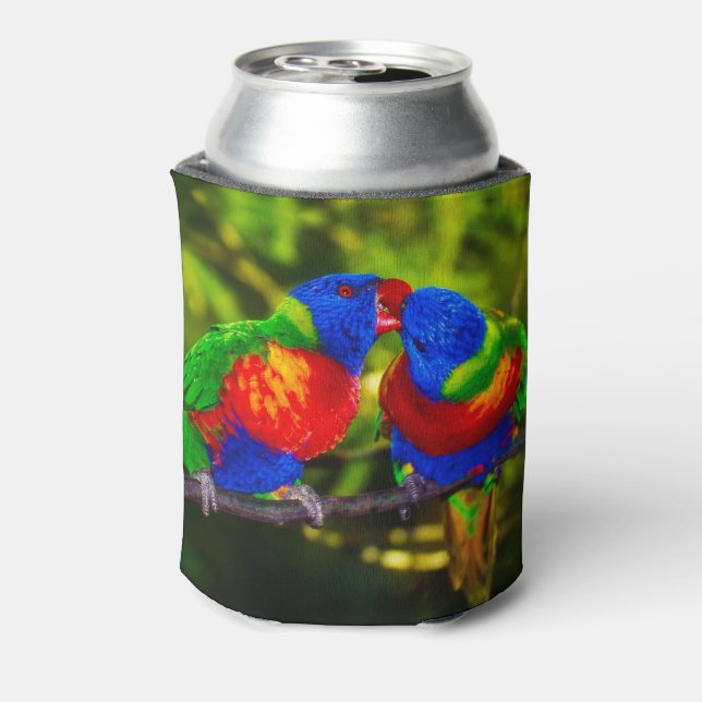 Colorful Couple of Kissing Parrots Can Cooler (Can Back)
